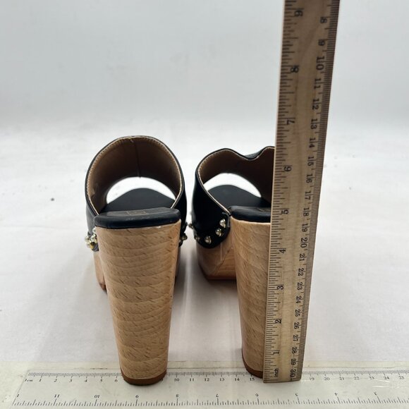 miss left Black Platform Chunky High Heel Mules Open Toe Studded Slide Sandals - Picture 5 of 8